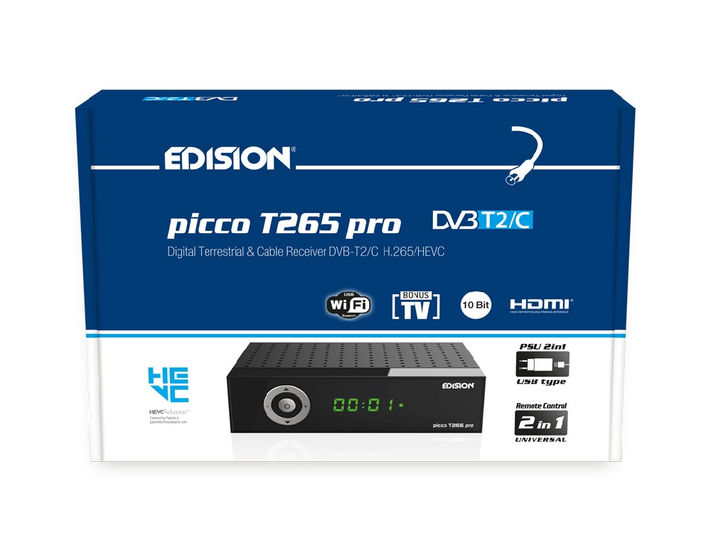 Edision Hellas Picco T265 Pro: Digital Terrestrial & Cable Receiver with  HDMI and USB Ports