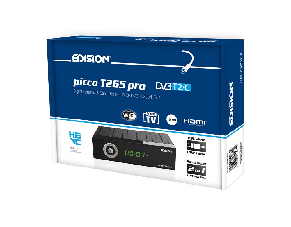 Edision Picco T265 Pro FullHD Digital Terrestrial and Cable Receiver  DVB-T2/C H265 HEVC 10 Bit