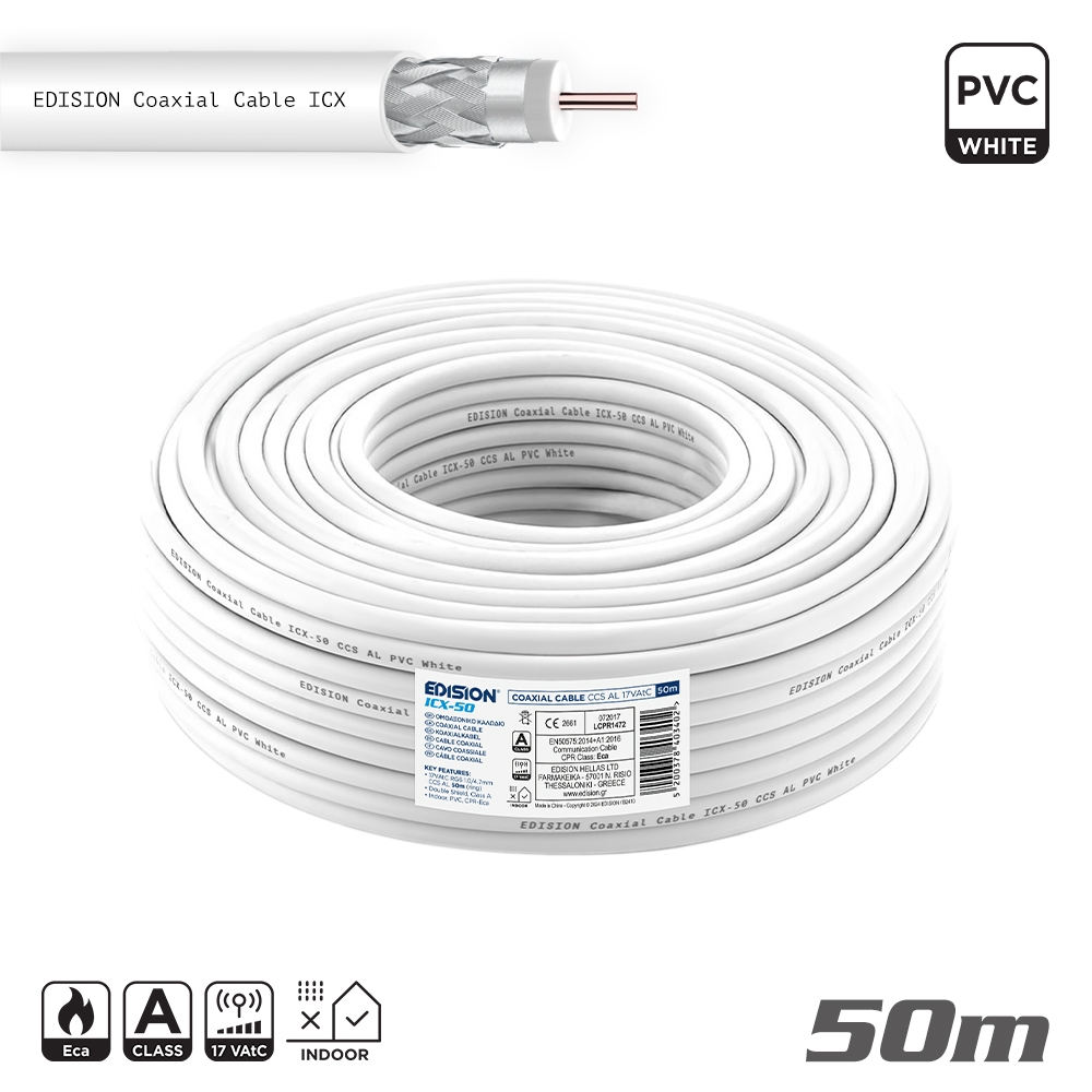ΚΑΛΩΔΙΟ Coaxial ICX-50 CCS AL Eca PVC Λευκό 50m