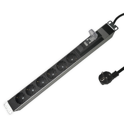 PDU Outlet Strip 19'' 1U Alu 6 Schuko 16A 4000W w. Switch