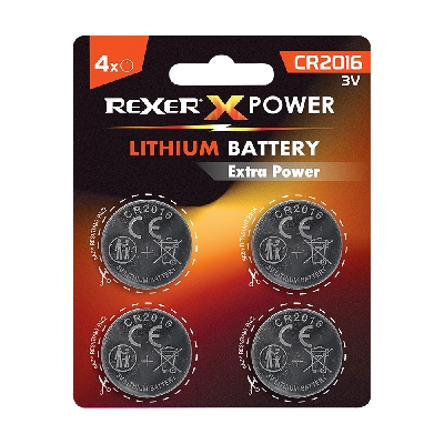 RXBA2-20164P Rexer Button Cell Batteries Lithium CR2016 3V 4pcs