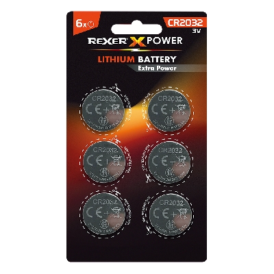 RXBA2-20326P Rexer Button Cell Batteries Lithium CR2032 3V 6pcs