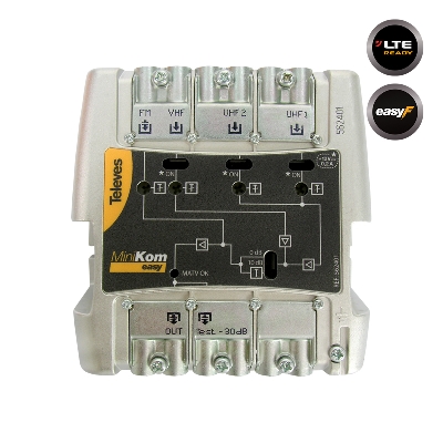 562401 MiniKom Βroadband Αmplifier Easy-F 117dBuV FM/VHF/2xUHF LTE