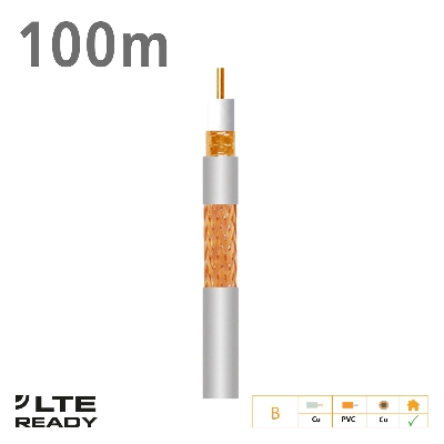2141 Coaxial Cable T-100plus Cu/Cu Eca PVC White 100m