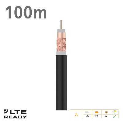 215501 Coaxial Cable T100plus Cu/Cu Fca PE Black 100m