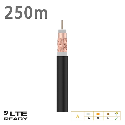 215502 Coaxial Cable T100plus Cu/Cu Fca PE Black 250m